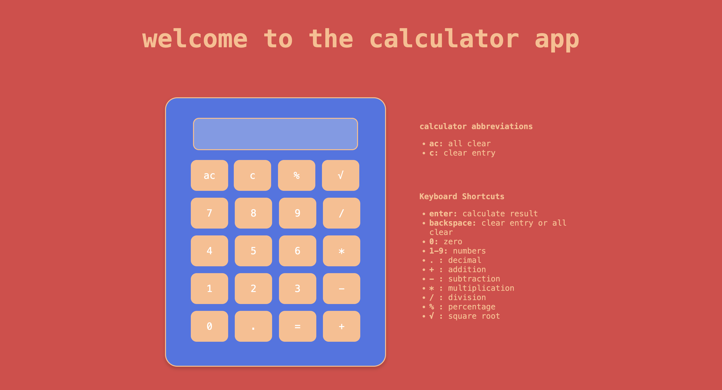 Screenshot of the calculator app